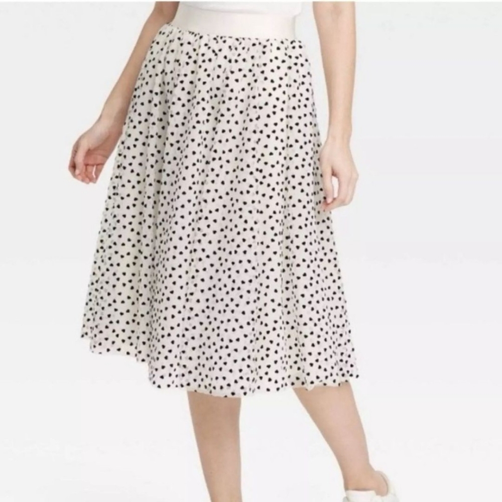4 FOR $100 - A New Day Black and White heart Dotted Midi Skirt
